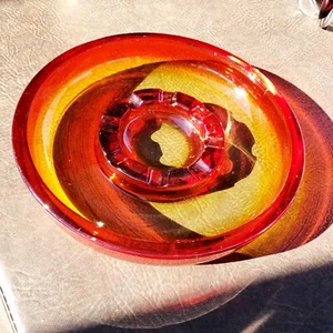 AMBERINA 10" GLASS CIGAR ASHTRAY - Vintage - Picture 1 of 4