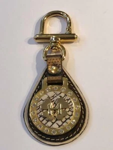 UNIQUE Beautiful Keychain/Bag Charm Leather Rhinestone Metal Gold Tone - Picture 1 of 5