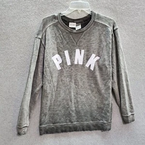 PINK Women Sweatshirt XS Gray Logo French Terry Long Sleeve Pullover - Picture 1 of 8