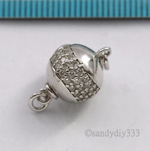 1x Rhodium plated STERLING SILVER CZ CRYSTAL BALL 1-strand BOX CLASP 10mm #2812 - Picture 1 of 3