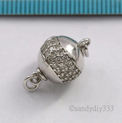 1x Rhodium plated STERLING SILVER CZ CRYSTAL BALL 1-strand BOX CLASP 10mm #2812 - Image 1 of 3
