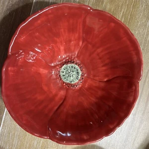 Ceramic Poppy Red Serving Decorative Bowl Hand painted, 7” Wide, 2.25” Deep - Picture 1 of 5