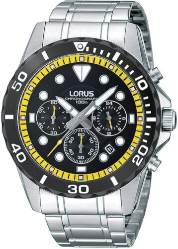 Lorus Chronograph Black Dial Stainless Steel Bracelet Gents Watch RT335BX9
