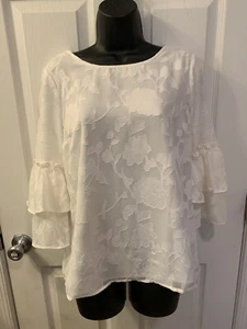 Elle White XSmall Dressy Blouse Lined 3/4 Bell Sleeves Women's Shirt - Picture 1 of 4