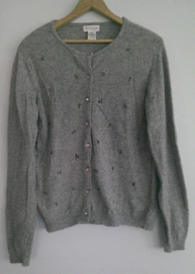 Cardigã suéter feminino Van Heusen lã de cordeiro mistura botão para cima cinza tamanho M - Imagem 1 de 4