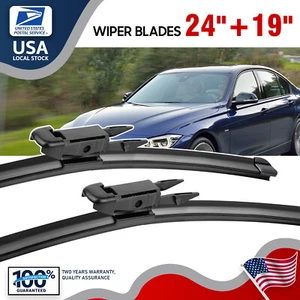 Set of 24"&19" Bracketless Windshield Wiper Blades For BMW 330i xDrive 2017-2019 - Picture 1 of 10