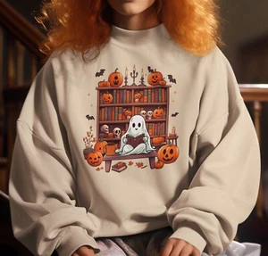 Ghost Reading Books Sudadera Bibliotecario Fantasma Halloween Halloween Maestro Camisa - Imagen 1 de 7