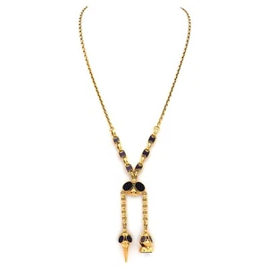 Antikes Gold Collier mit Emaille Anhängern und Blutjaspis, um 1890 - Bild 1 von 6