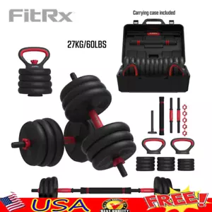 4-in-1 Adjustable Dumbbell Barbell Kettlebell Weight Set 60lbs Home Gym Fitness - Picture 1 of 13