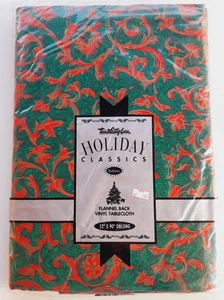 Town & Country Linen Red Green Swirl Flannel Back Vinyl Tablecloth 52” x 90” - Picture 1 of 5