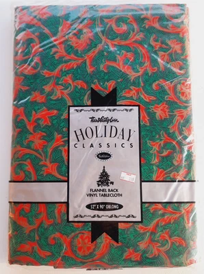 Town & Country Linen Red Green Swirl Flannel Back Vinyl Tablecloth 52” x 90” - Image 1 of 4