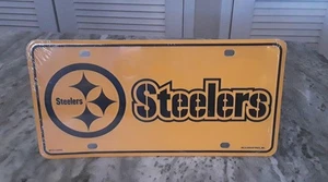 NFL Pittsburgh Steelers Black Logo Gold Metal Auto Tag 6" x 12" New/Sealed - Picture 1 of 8