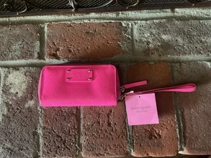 CARTERA KATE SPADE STACI CONTINENTAL CREMALLERA ALREDEDOR CUERO Raro Rosa Neón Necesita TLC - Imagen 1 de 9