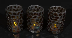 Hollowick Amber Mosaic Candle Votive Holders (Set of 3) Pebble Glass   4 1/2" - Picture 1 of 2
