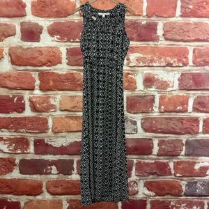 Max Studio Maxi Dress Womens Large Black White Abstract Raw Edge Neck Popover - Picture 1 of 9