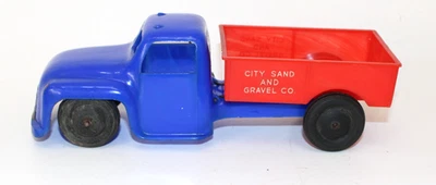 Vintage Hard Plastic City Sand & Gravel Dump Truck 8.5" 1950s Red/ Blue - Image 1 of 4