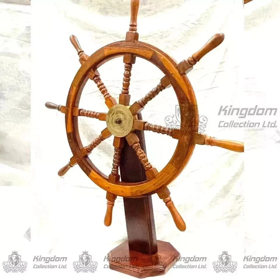 Nautical Antique 36'' Ship Steering Wheel with Pedestal Wooden for Home Gift - Image 1 of 4