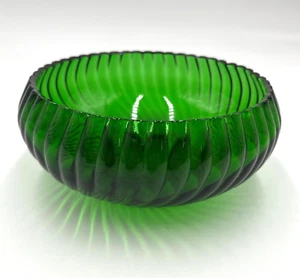Vintage MCM Emerald Green Glass Ribbed Bowl Serving Candy Dish Tray Retro - Picture 1 of 11