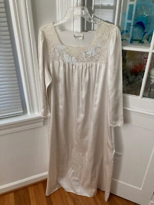 Camisón Natori Classic cepillado espalda blanco satinado y encaje talla mediana-vintage Foto 1 de 4