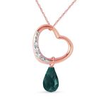 14K. Solid Gold Heart Necklace With Natural Diamond & Emerald
