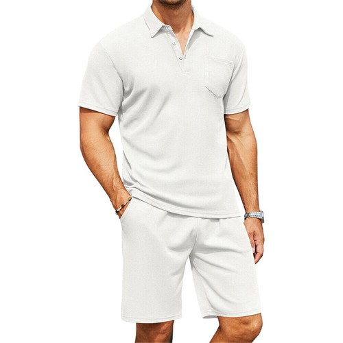 Mens Sweatsuits 2 Piece Short Sleeve Golf Tracksuit Shirt Sets Shorts