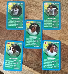 TOP TRUMPS ENGLAND PLAYER CARDS ,DAVID BECKHAM,OWEN ,GERRARD,LAMPARD,ROONEY X5