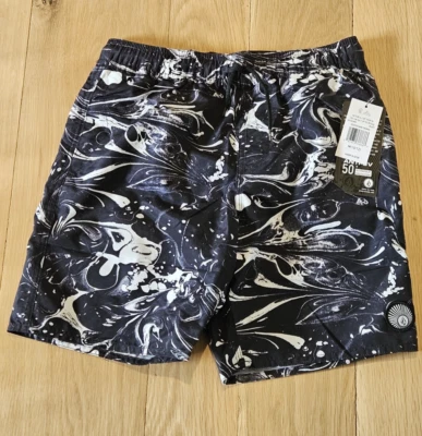 VOLCOM Boys M (10/12) Board Center Swim Trunks Shorts Mesh Lined Black White - Image 1 of 4