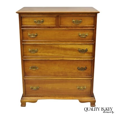 Vintage L&JG Stickley Cherry Wood Chippendale Style 6 Drawer Tall Chest Dresser - Image 1 of 4