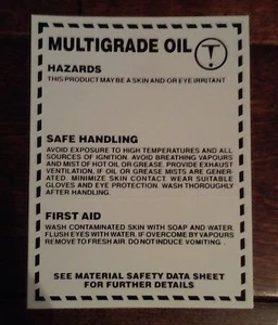 Señal de seguridad etiqueta WHMIS de aceite multigrado 3"" x 4"" 25/paquete - Imagen 1 de 1