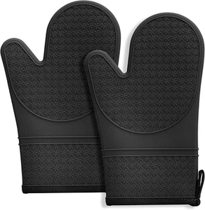 Silicone Oven Mitts, Oven Gloves with Non-Slip Waterproof - 2PCS Black Oven Mitt - Picture 1 of 12