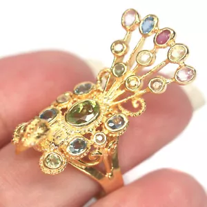 Anillo De Peridoto Verde Y Zafiro Sin Calentar Pavo Real De Plata 925 Talla 9.25 - Imagen 1 de 4