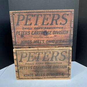 Vintage Peters Shot Shell Small Arms Ammunition Wood Crates Lot Of 2 Ammo Boxes - Picture 1 of 10