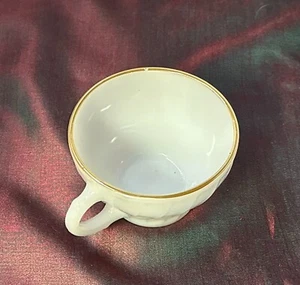 Anchor Hocking Fire King Milk Glass Swirl Gold Rim Tea Cup Vintage Made in USA - Picture 1 of 1