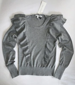 $325 NWT VERONICA BEARD Sparkly Silver Centre Ruffle Frills Sweater FESTIVE! XS - Picture 1 of 12