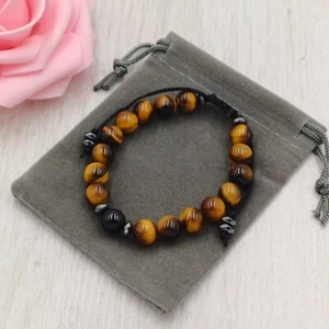 TIGERS EYE & TOURMALINE Handmade Healing Crystal Gemstone Cord Bracelet 8mm. - Picture 1 of 10