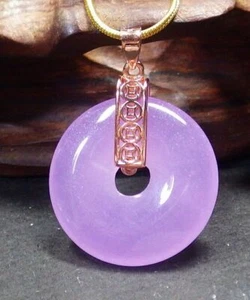 Real Lavender Purple Jade Peace Buckle 925 Sterling Silver Coin Pendant Necklace - Picture 1 of 6