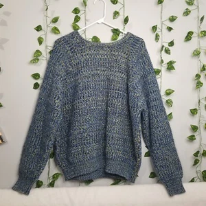 Benetton Vintage ITALY Cable Knit Relaxed Blue MultiSweater Wool Alpaca Acrylic - Picture 1 of 10