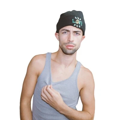 UO Кони-Айленд пикник любовь черный вышитый унисекс Beanie вязаная шляпа один размер - Изображение 1 из 3