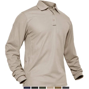 Men's Long Sleeve Polo Shirts Quick Dry Tactical Casual Work Outdoor Golf Sport - Picture 1 of 41