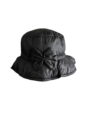 Tandy NWOT Quilted Bucket Rain Hat Black Bow One Size Foldable Adjustable Band