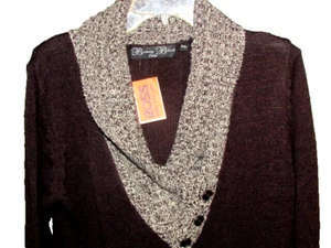 BRITTANY BLACK Petite dk brown sweater/dress w/beige oversize collar & trim (74) - Picture 1 of 5