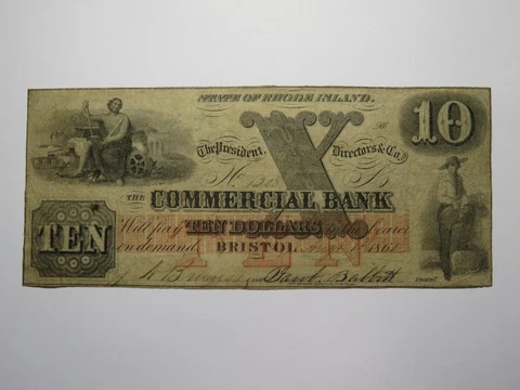 $10 1861 Bristol Connecticut Obsolete Currency Bank Note Bill Commercial Bank Cover