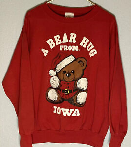 Vintage Sweatshirt A Bear Hug From Iowa Red Crewneck Sweatshirt XL
