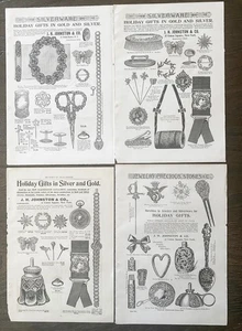J.H. JOHNSTON&CO Sterling Silber&Gold Jugendstil Weihnachtsgeschenke um 1890 Druck Werbung Lot - Bild 1 von 13