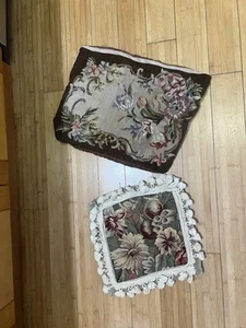 Vintage Pair Needle Point Floral Pillows - Picture 1 of 9