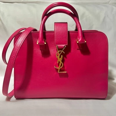 Bolso Bandolera Saint Laurent Monograma Cabas Cuero Asa Superior Fucsia Foto 1 de 4