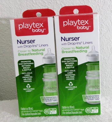 批量 2 件 Playtex 婴儿护理奶瓶 (4 盎司) 带滴入式衬里 — 第 1/3 张图片