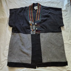 Veranda Wear Black Cotton Womens Black Robe Jacket Check Colorful Accents L /XL - Picture 1 of 6