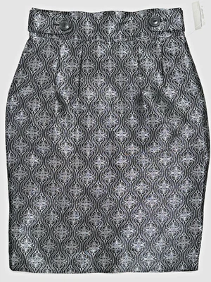 NEW Harold’s Silk Blend Brocade Pencil Skirt Metallic in Silver-Black $125 Sz 6 - Image 1 of 4