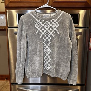 Suéter de mujer Alfred Dunner petite PXL gris bordado manga larga - Imagen 1 de 8